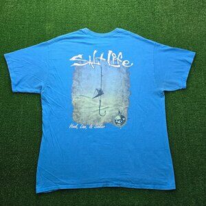 Salt Life Tshirt Mens XL Blue Short Sleeve‎ Hook Line & Sinker Fade Fishing